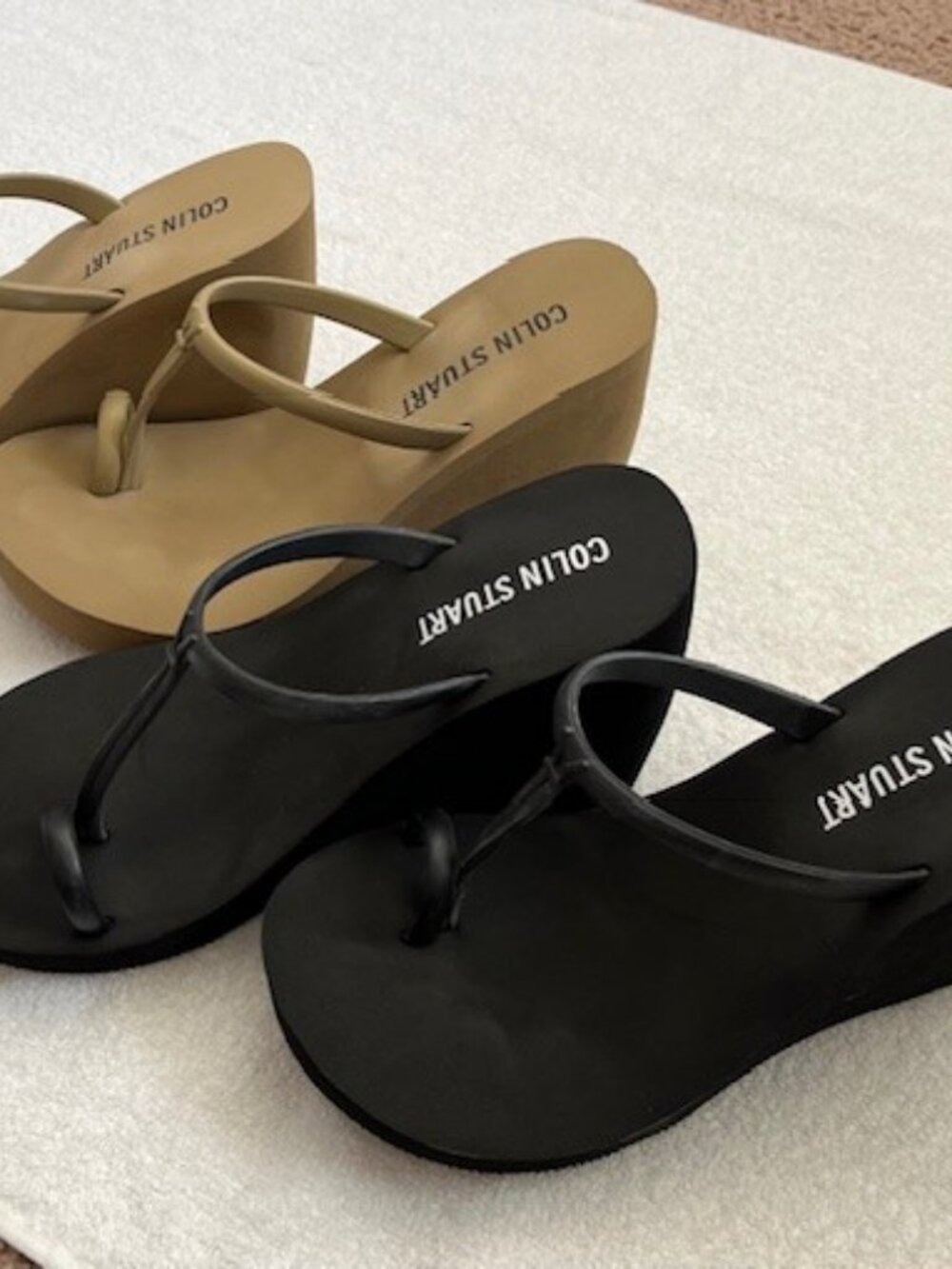 2 Pair VS Colin Stuart Platform Wedge Flip Flops Size 6 Black Tan - Picture 4 of 15